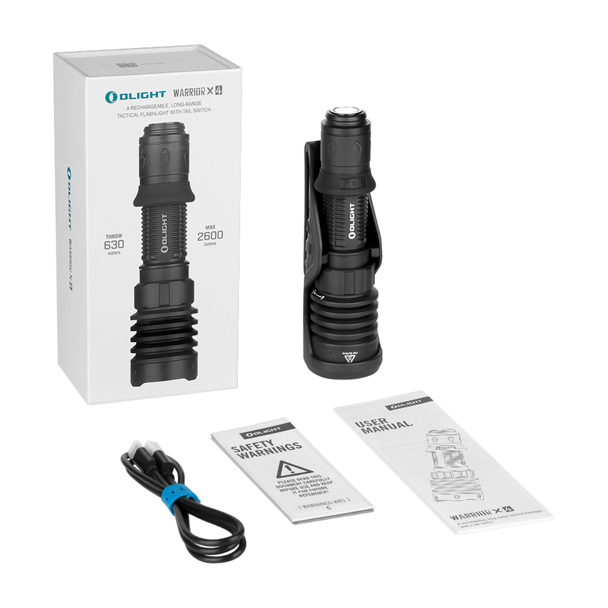 פנס טקטי נטען רב-עוצמה Warrior X 4 בעל טווח הארה של 630 מטרים של Olight (כולל נרתיק) – תמונה 6