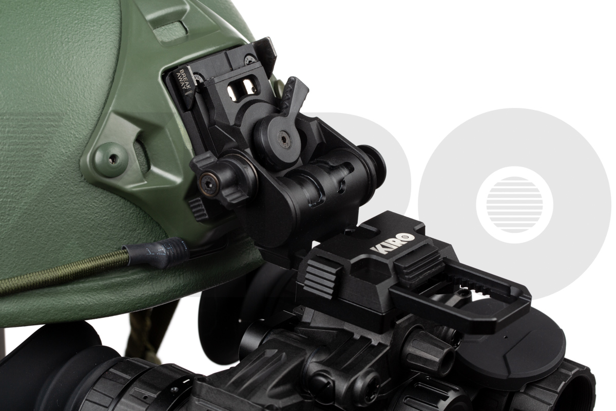 helmet-mounted night vision binocular built for professional military use